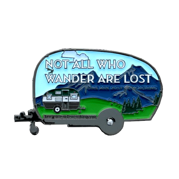 Geocamper-Geocoin – Schwarz-Nickel