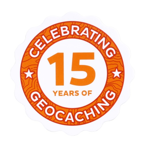 15-years-of-geocaching-sticker 15 Jahre Geocaching, Aufkleber