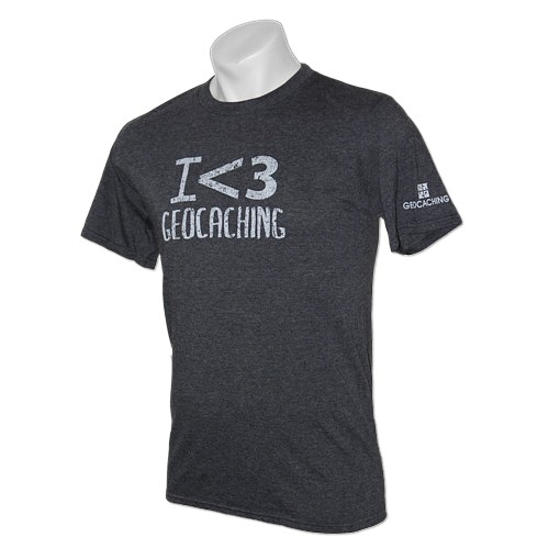 Groundspeak "I love Geocaching" T-Shirt, grau, medium