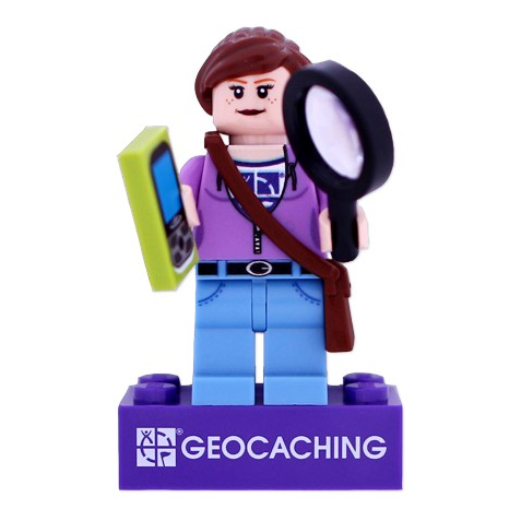 Geocacherin Hidey mit trackable Stein, LEGO®-kompatibel