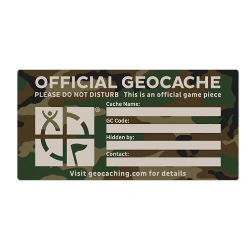 Offizieller Geocache, Sticker, Green Camo, MEDIUM