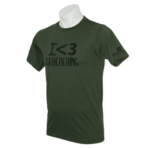 Groundspeak "I love Geocaching", T-Shirt, grün, Large