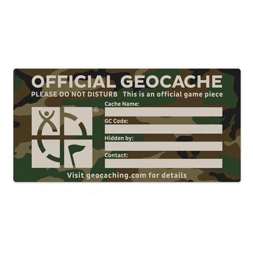 Offizieller Geocache, Sticker, Grün Camo, MIKRO